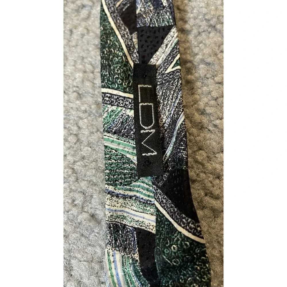Vtg LDM Handmade Silk Mens Tie Green Gray Abstract Made In Italy Classic